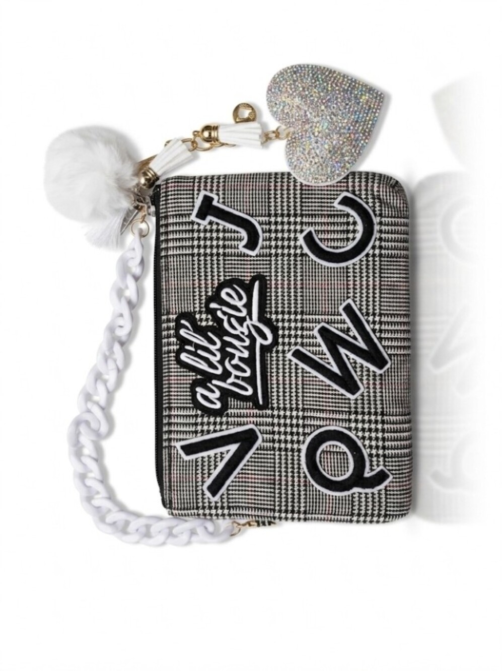 Plaid 'A Lil Bougie' Patch Crossbody Bag - Black/White